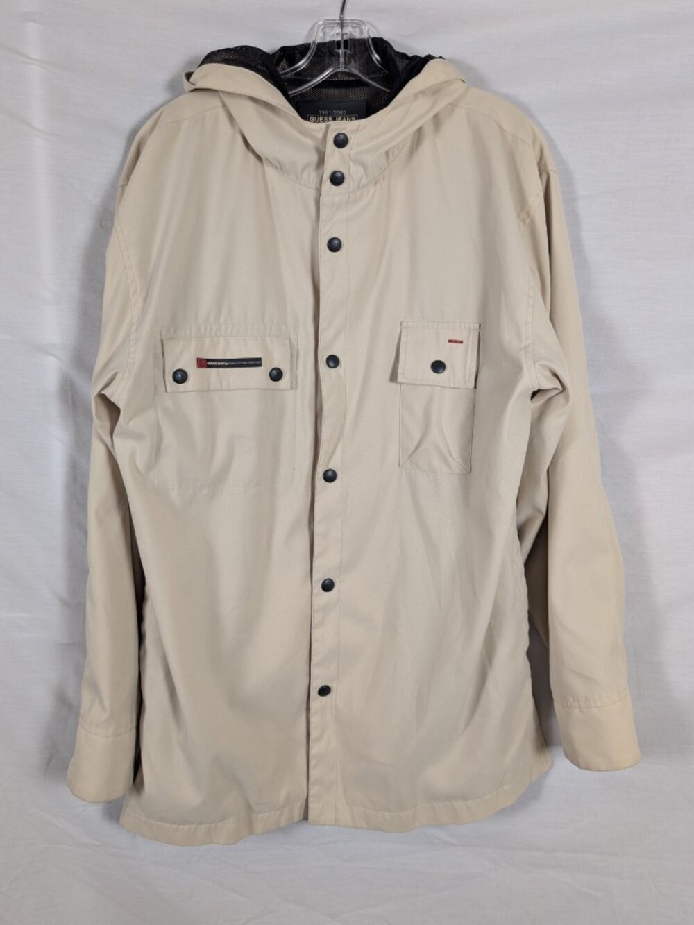 Vintage Guess Jeans Hooded Utility Jacket Men's M Beige Y2K 90s Gorpcore